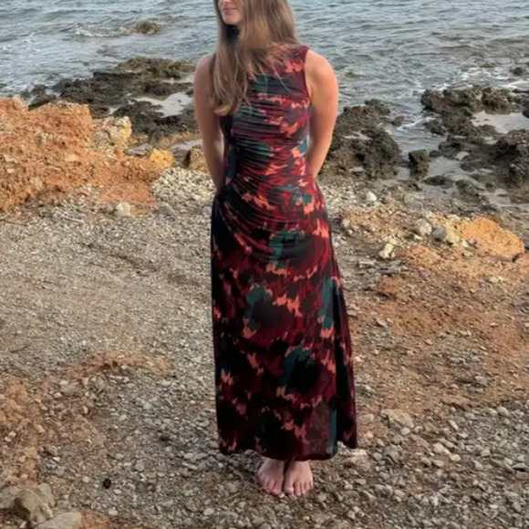 Ulla Johnson Fall Abstract Midi Dress SMALL Bodycon Ruched Career Designer $520 - Picture 10 of 14